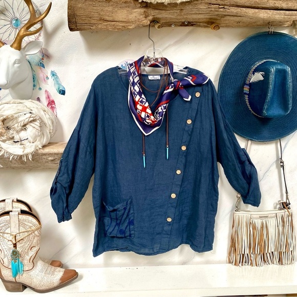 Made in Japan Scarf/wrap w Mediterranean boho coastal vibe - Picture 4 of 12